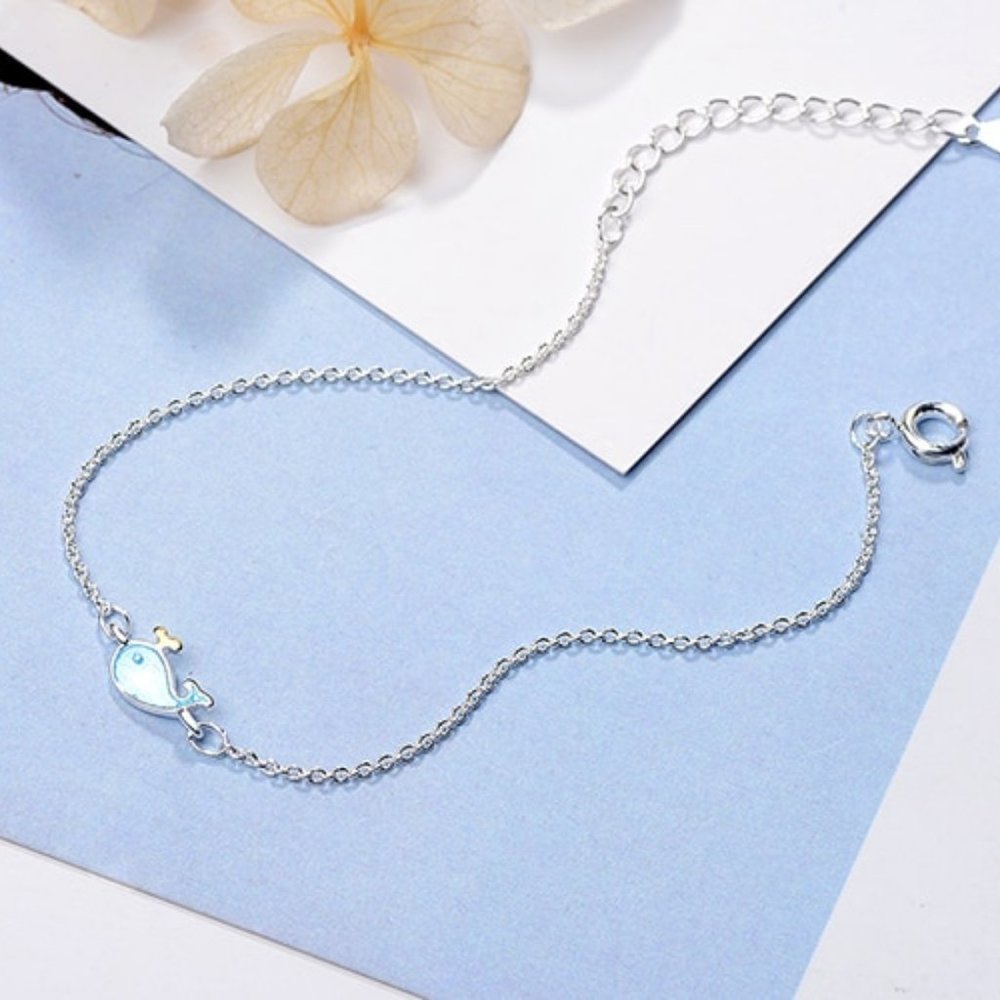 NEW 925 Sterling Silver Blue Whale Bracelet - Picture 4 of 7